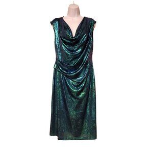 Connected Apparel Mermaid Metallic Slinky Clubwear Sultry Drapey Liquid Dress